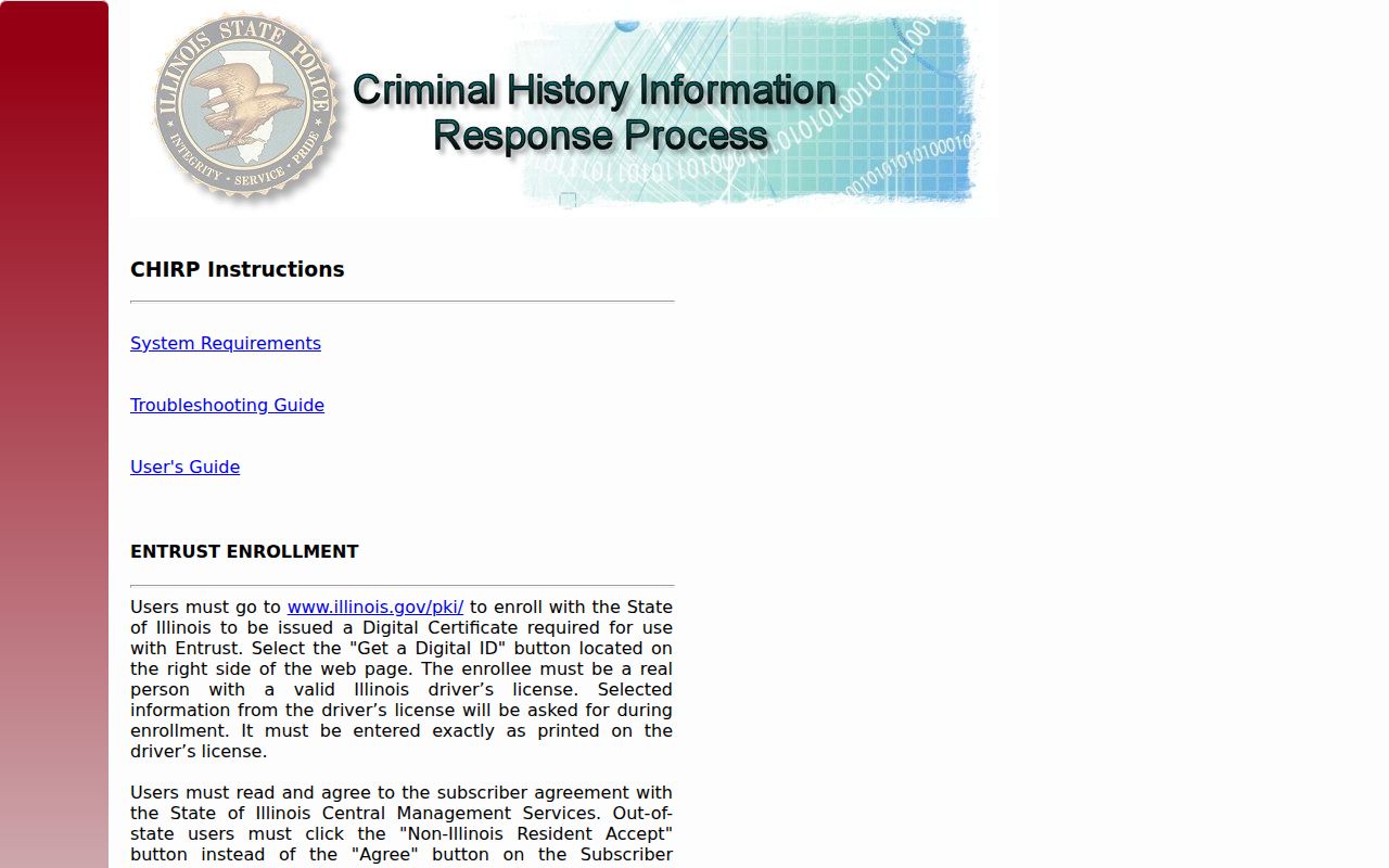 Saline County criminal history access through the ISP CHIRP portal